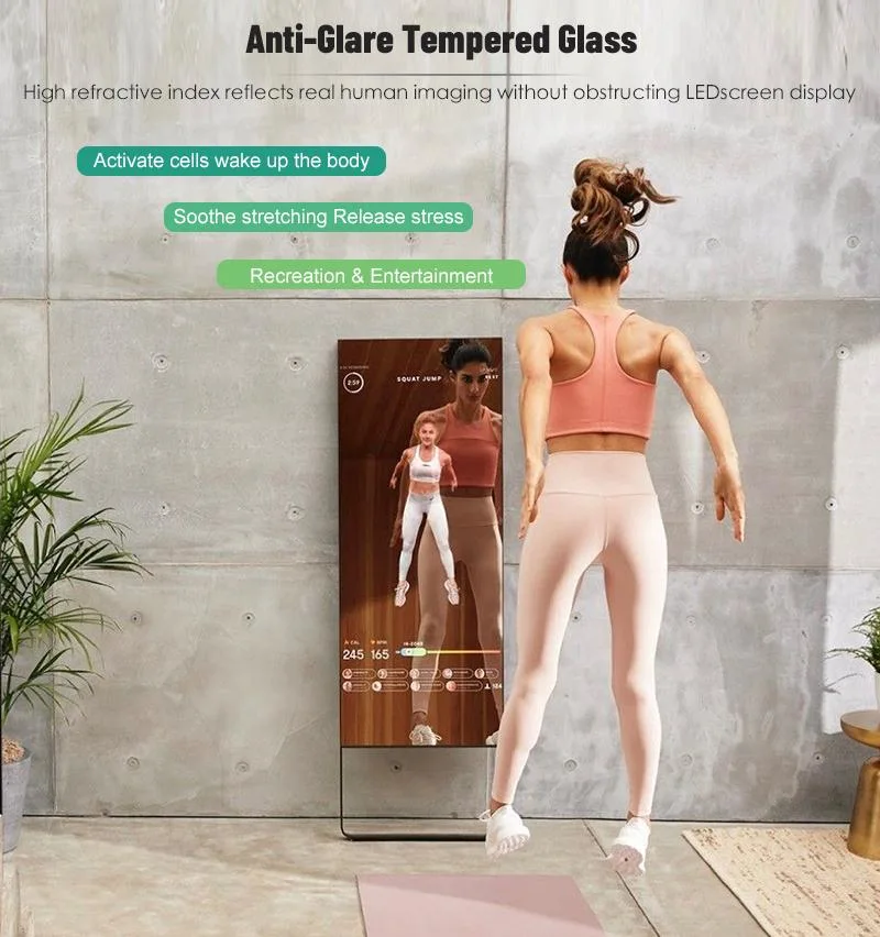 32 Inch/ 43 Inch Fitness Smart Mirror with Touch Screen, Interactive Magic Glass Mirror Display for Exercise Workout/Sport/Gym/Yoga